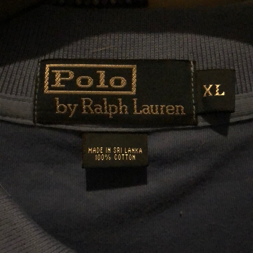 Ralph Lauren blue polo with baby pink horse logo